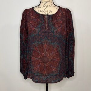 Marc Jacobs wool/silk keyhole blouson sleeve peasant top mandala paisley S